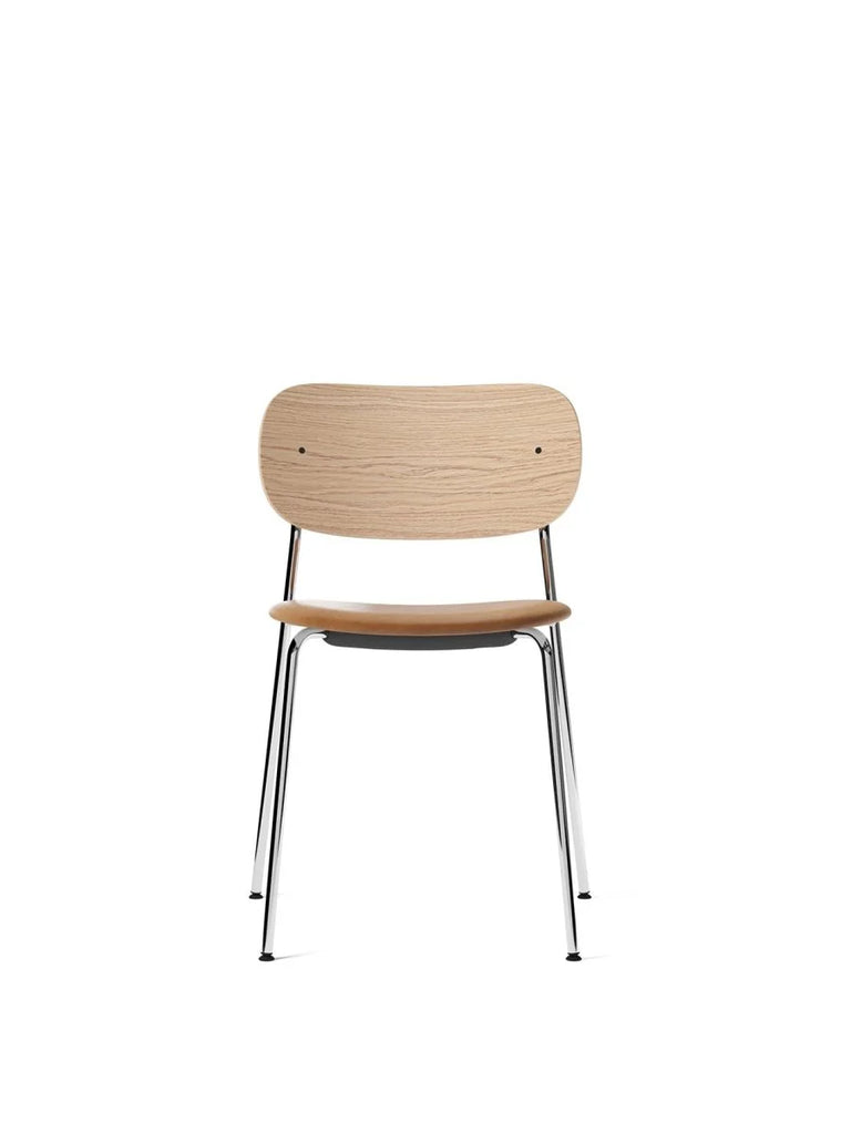 Co Chair, Chrome Frame/Back Natural Oak Veneer, Upholstered seat in Dakar Leather, Cognac-Chairs-Audo-vancouver special