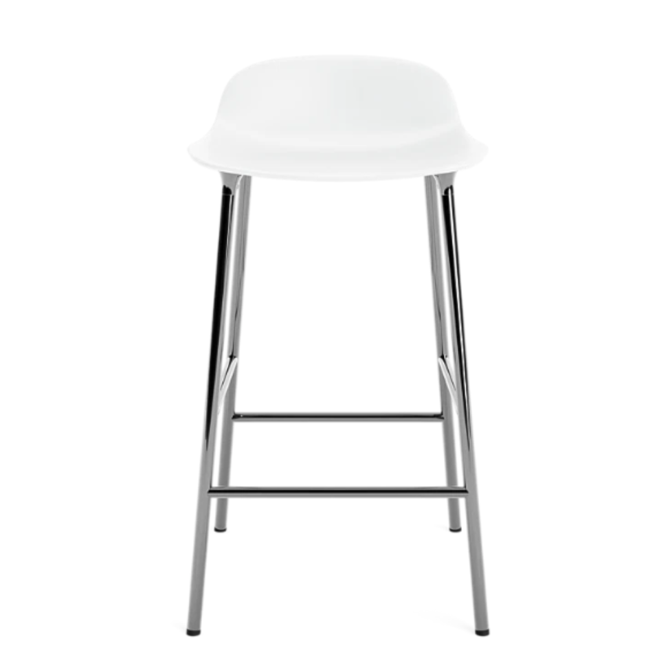 Form Stool, 65cm, White Seat, Chrome Base