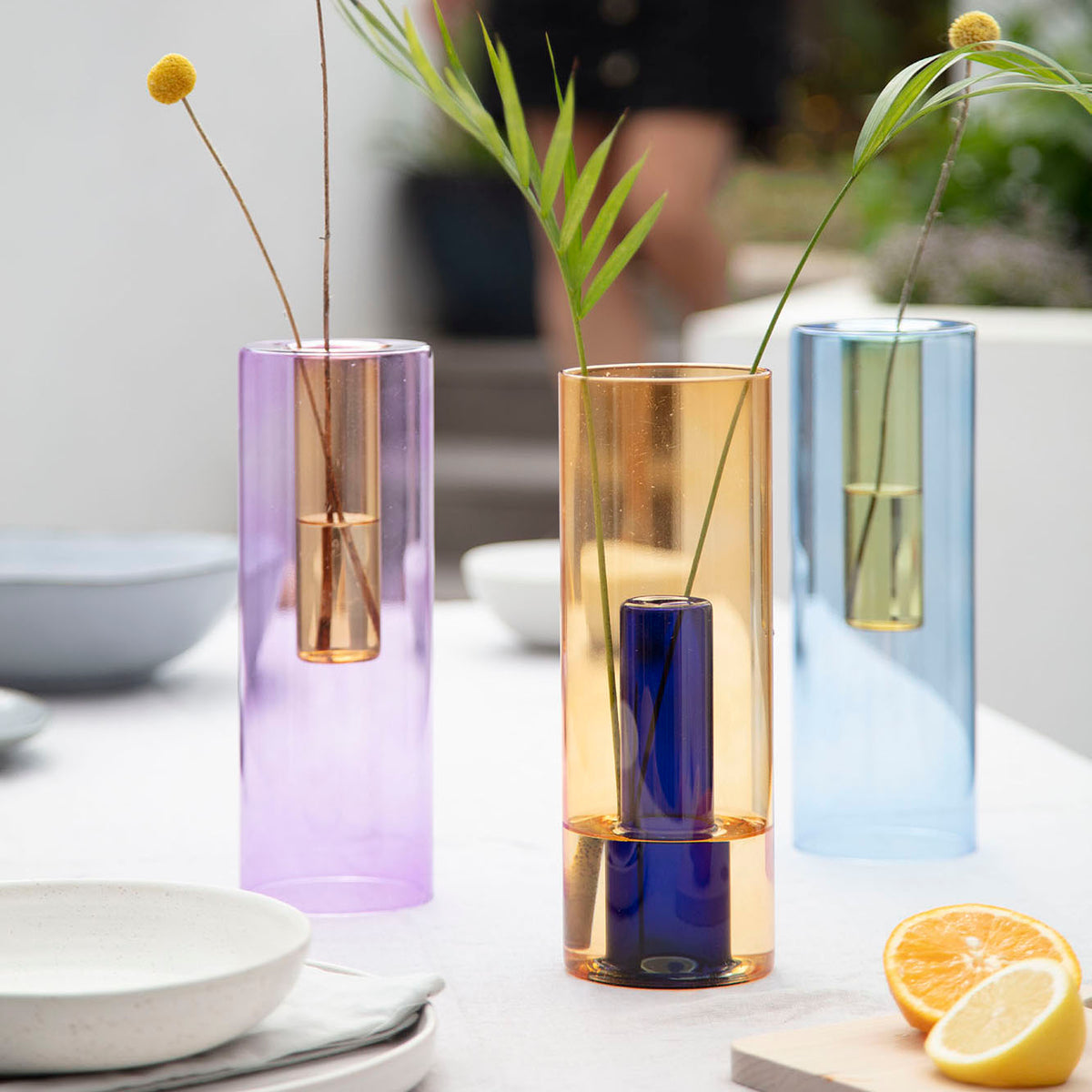 Reversible Glass Vase - Large - Blue / Yellow