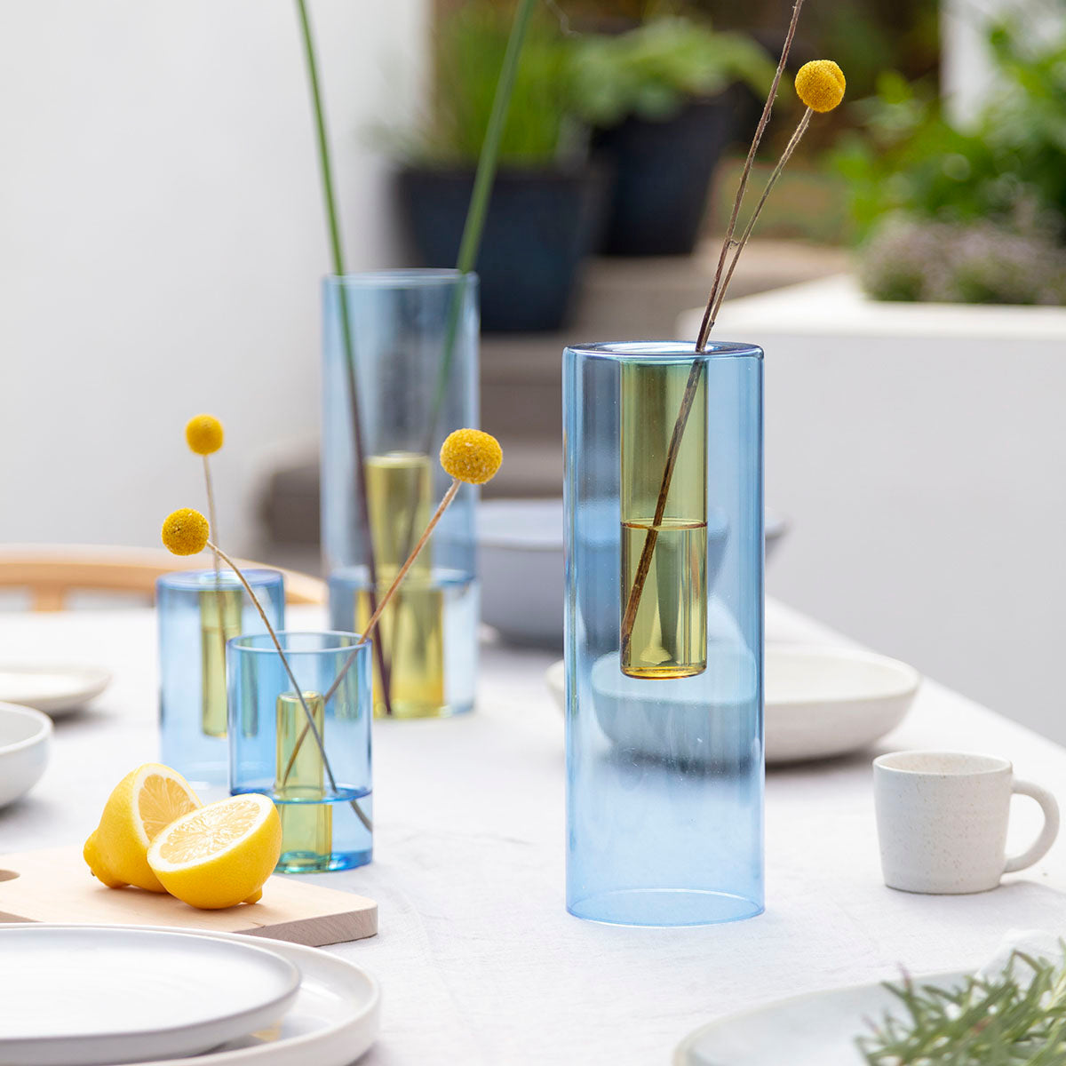 Reversible Glass Vase - Large - Blue / Yellow