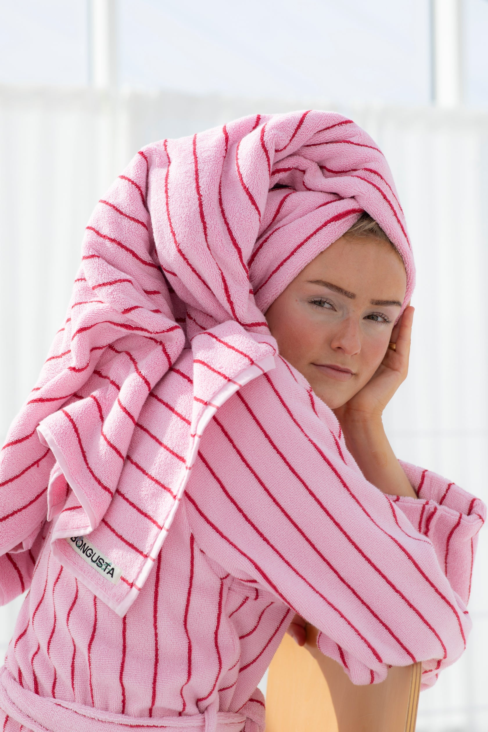 Naram Wash Cloth, Baby Pink/Ski Patrol red