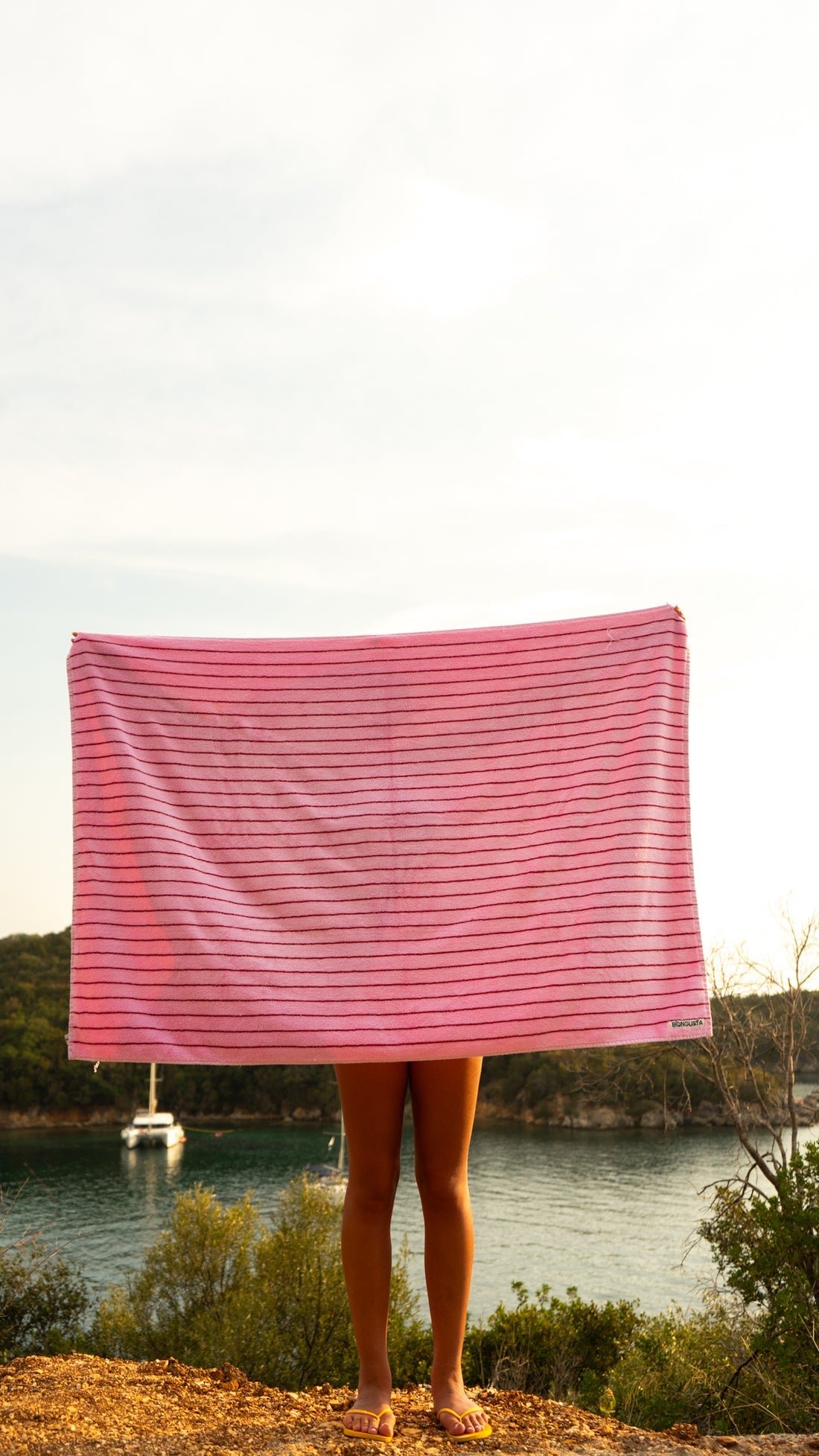 Naram Bath Towel, Baby Pink/Ski Patrol Red