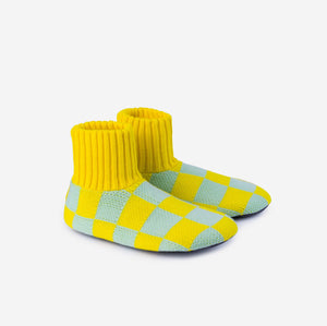 Checkerboard Knit Sock Slippers | Jade Yellow / XL