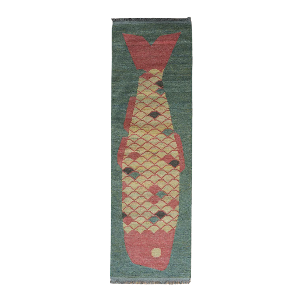 Lucky Fish Rug, 2'3x7', Gold