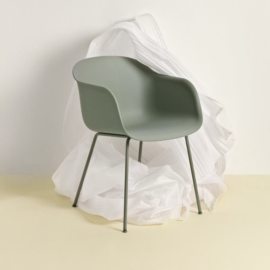 Fiber Arm Chair, Tube Base, Dusty Green