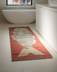 Lucky Fish Rug, 2'3x7', Blue
