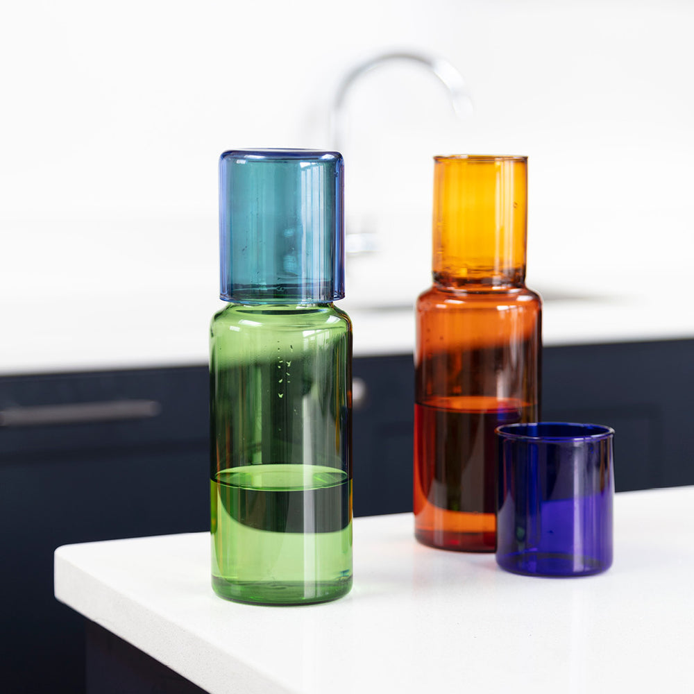 Duo Tone Glass Carafe, Amber / Cobalt