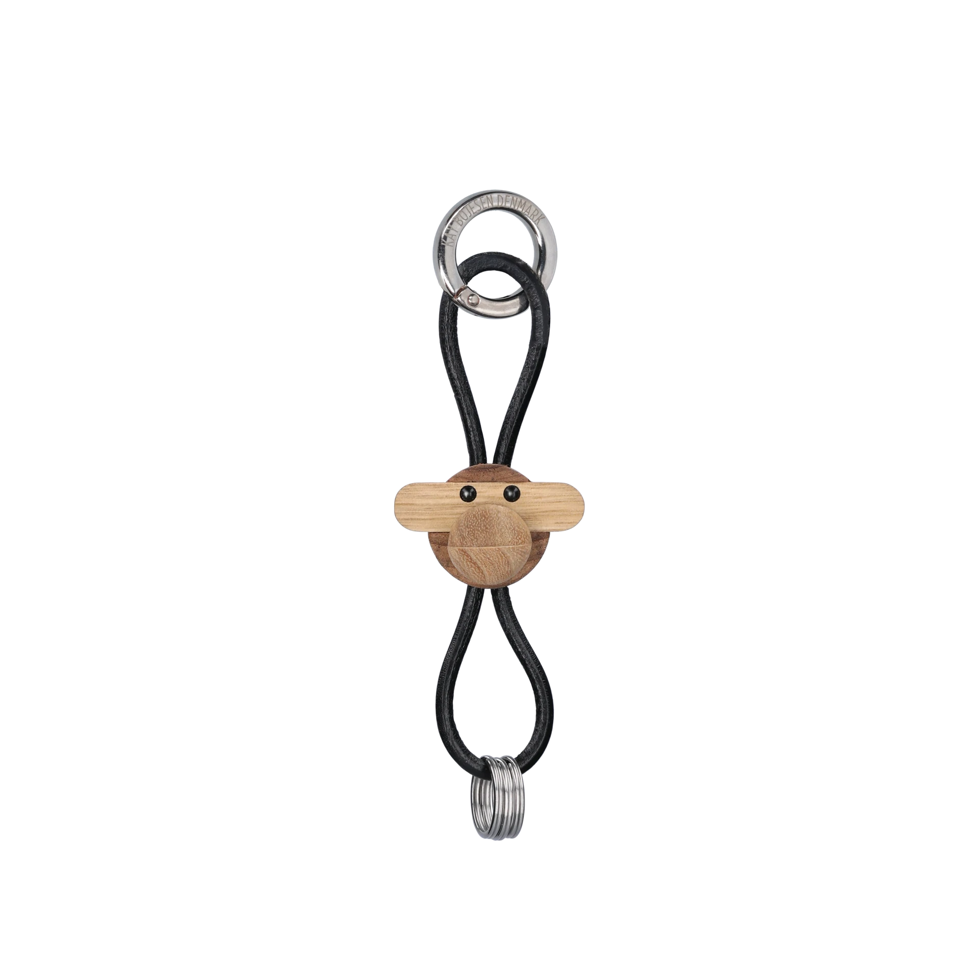 Monkey Silver Metal Keychain with Black Leatherm, Teak/Limba