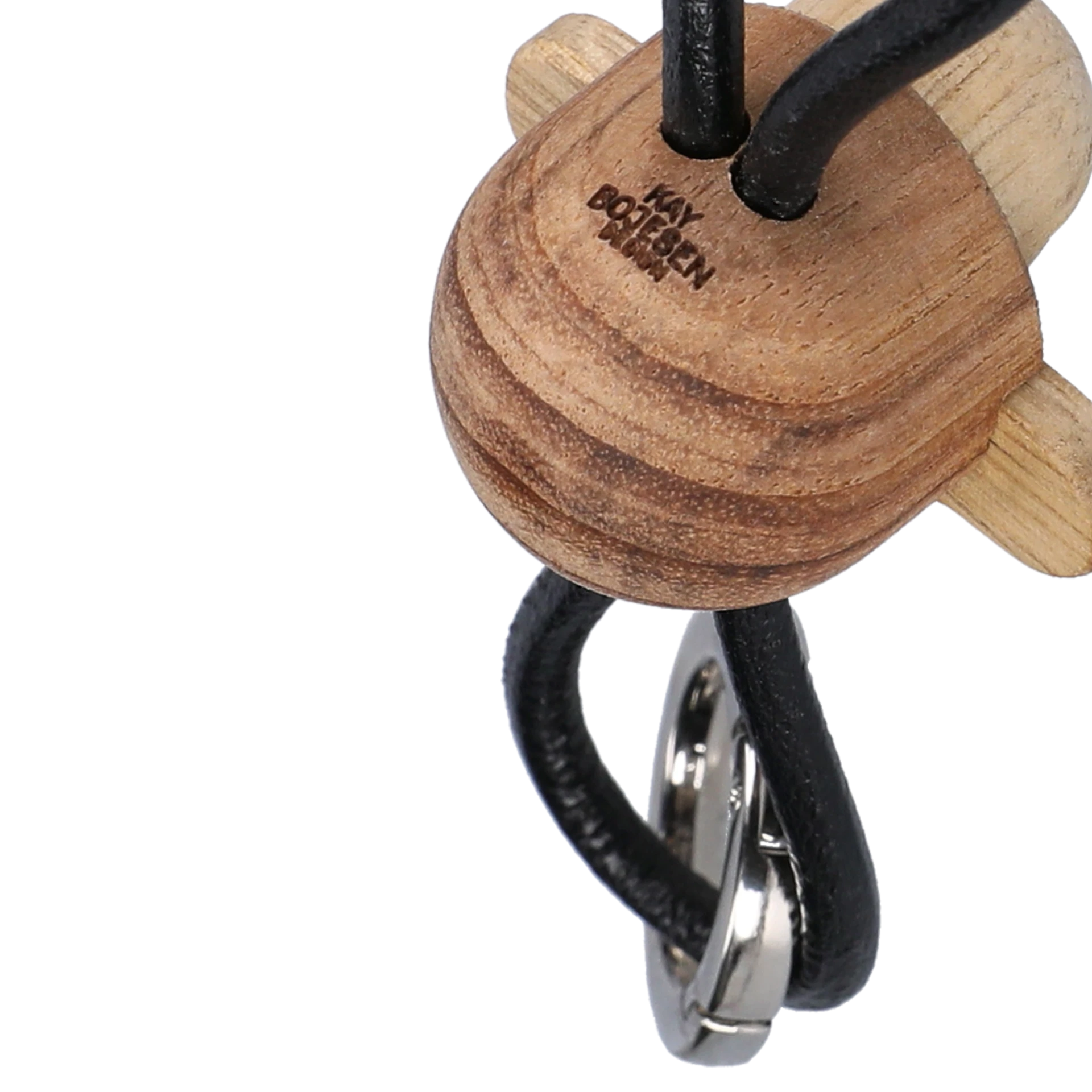 Monkey Silver Metal Keychain with Black Leatherm, Teak/Limba