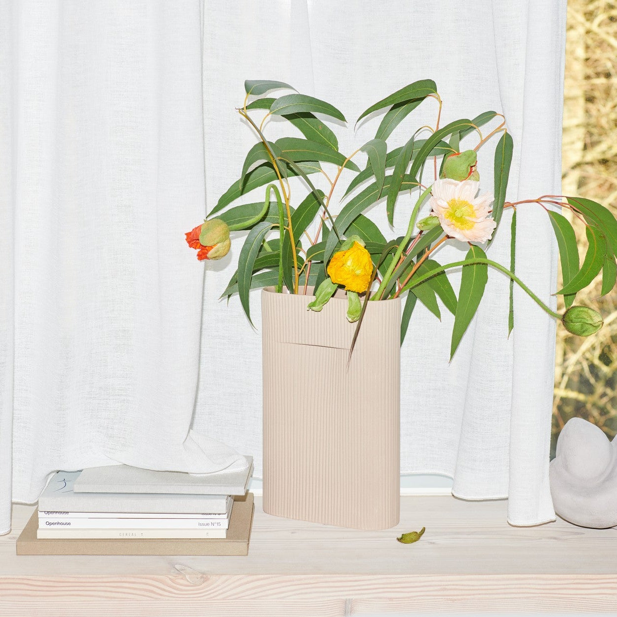 Ridge Vase 14", Beige