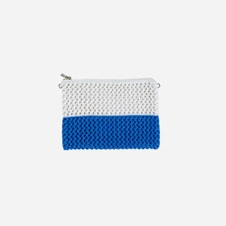 Colorblock Raffia Pouch | Cobalt White