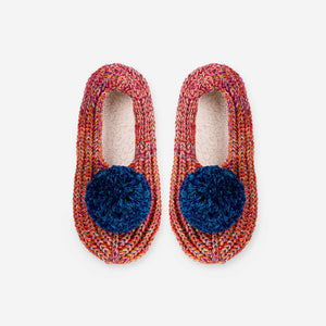 Super Mix Pom Knit Slippers | Red / S/M