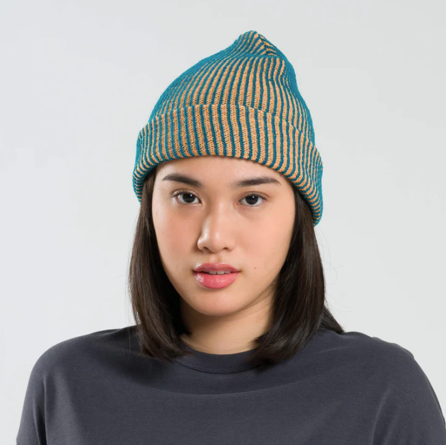 Simple Rib Hat, Teal/Peach