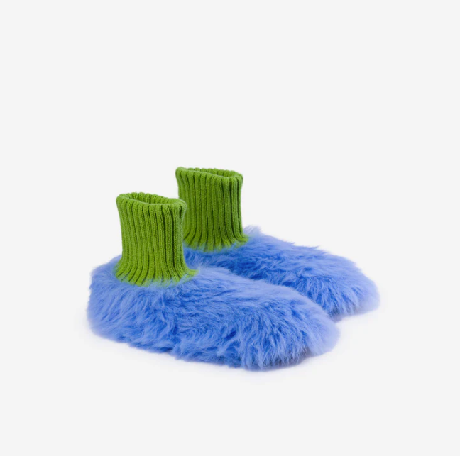 Fur Knit Sock Slippers, Periwinkle XL
