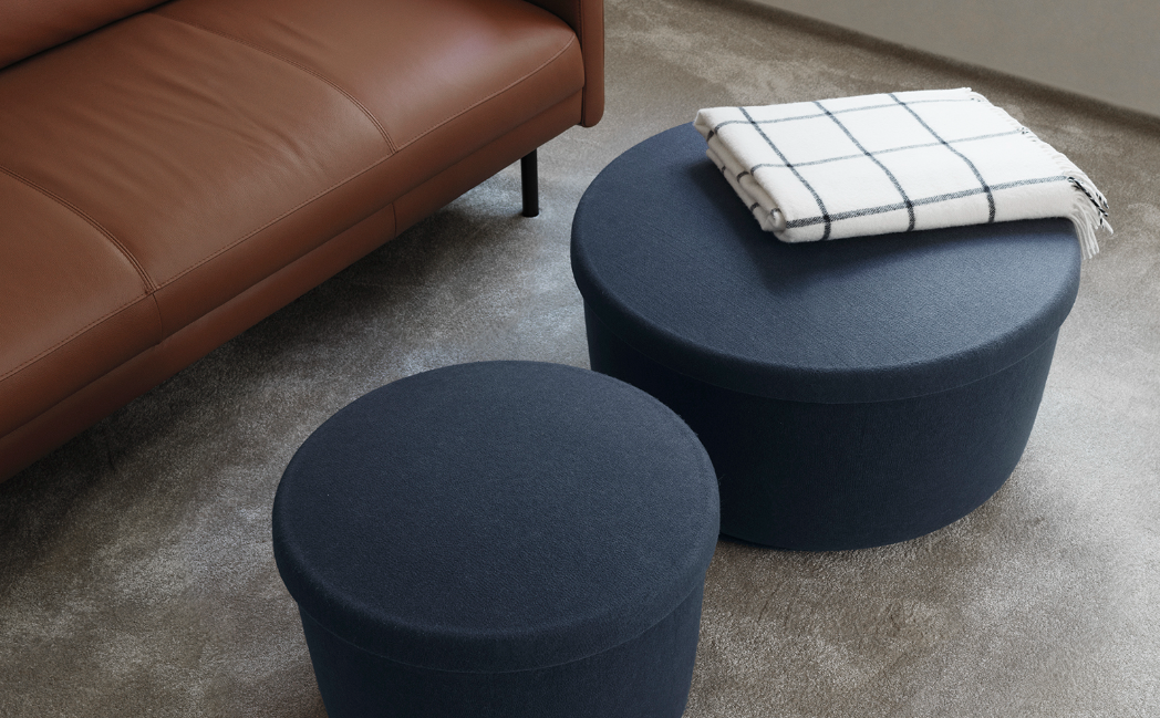 Hide Storage Pouf Small, Steel Blue
