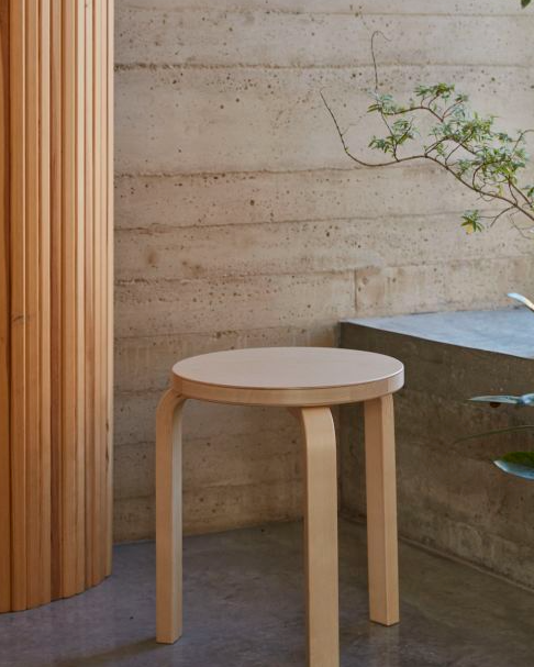 Artek Stool 60, Legs Natural Lacquered, Seat Green Lacquered