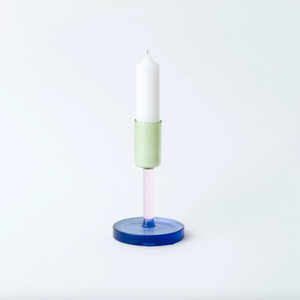 Glass Candlestick - Med - Green / Pink / Blue
