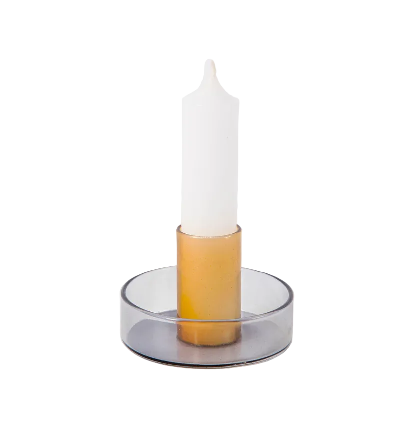 Duo Tone Glass Candle Holder, Smoke / Amber