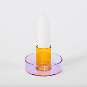 Duo Tone Glass Candle Holder- Lilac / Peach