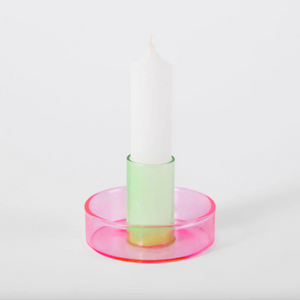 Duo Tone Glass Candle Holder- Pink / Green