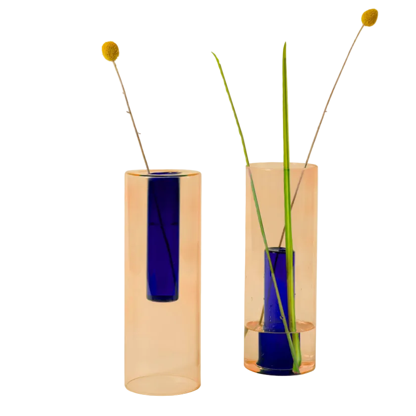 Reversible Glass Vase - Large - Peach / Cobalt