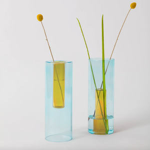Reversible Glass Vase - Large - Blue / Yellow