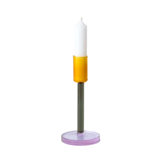Glass Candlestick, Tall, Amber/Smoke/Lilac