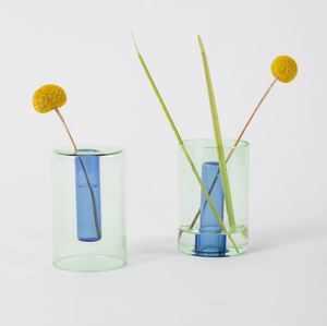 Reversible Glass Vase- Small - Green / Blue
