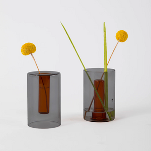 Reversible Glass Vase- Small - Smoke / Amber