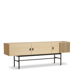 Array Low Sideboard (150 cm), White pigmented Oak with Black Painted Metal Legs
