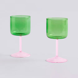 tint wine glasses, green/pink