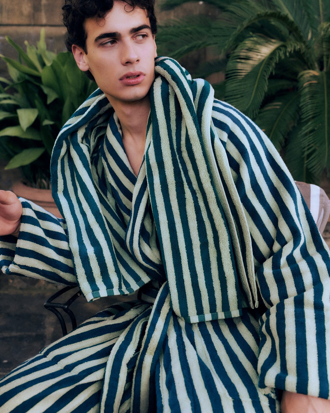 Naram Bathrobe, Sea Foam/Deep Teal