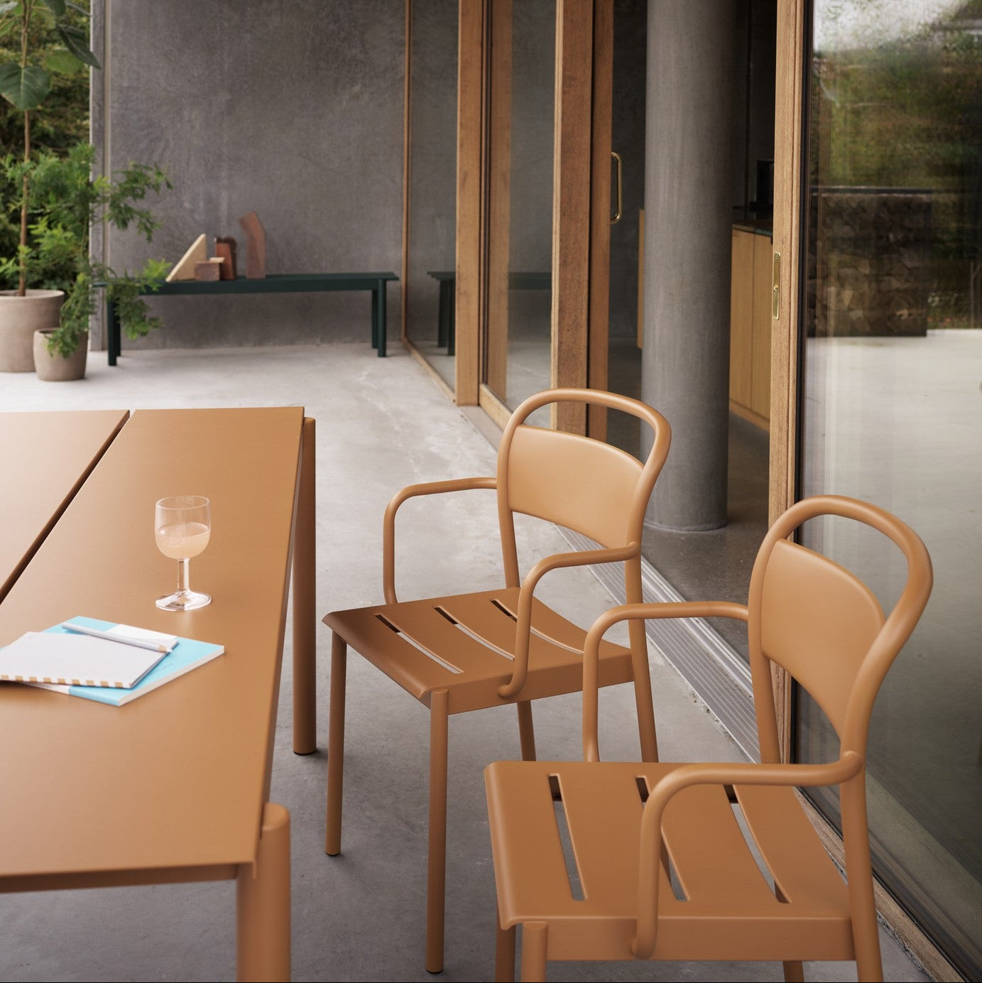 Linear Steel Arm Chairs, Burnt Orange