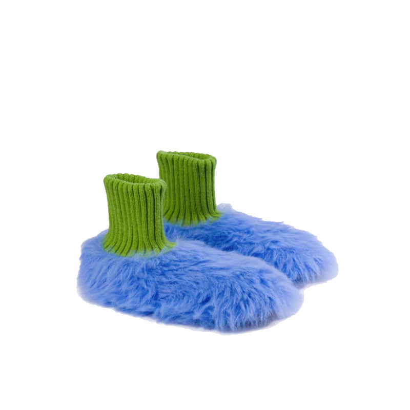 Fur Knit Sock Slippers, Periwinkle XL