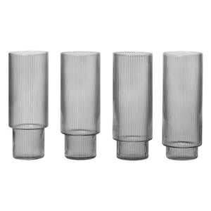Ripple Glasses, Long, Smoked, Set of 4