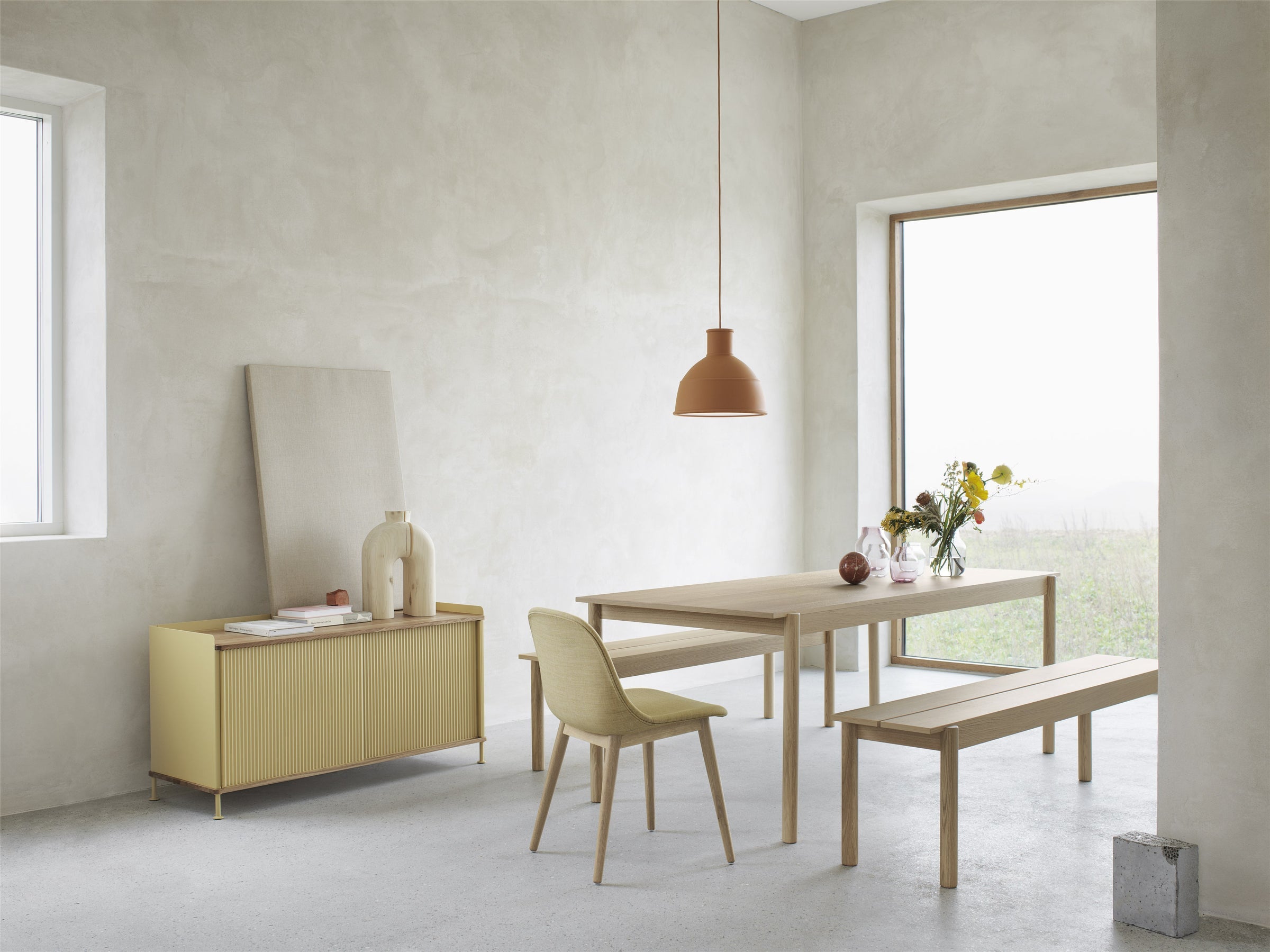 Fiber Side Chair, Wood Base, Oak/White Seat