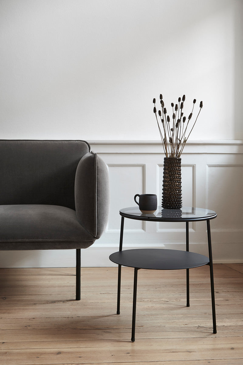 Duo Side Table, Black Painted Metal, Dark Smoked Glass Top
