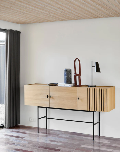 Array Sideboard (180 cm), White Pigmented Lacquered Oak With Black Painted Metal Legs