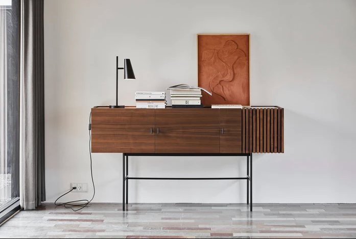 Array Sideboard (180 cm), Walnut Veneer With Black Painted Metal Legs