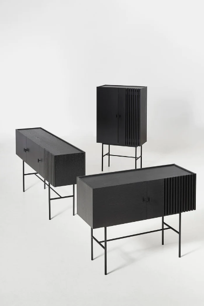 Array Wall-Mounted Sideboard (150 cm), Black Painted Oak with Black Metal Wall Mount