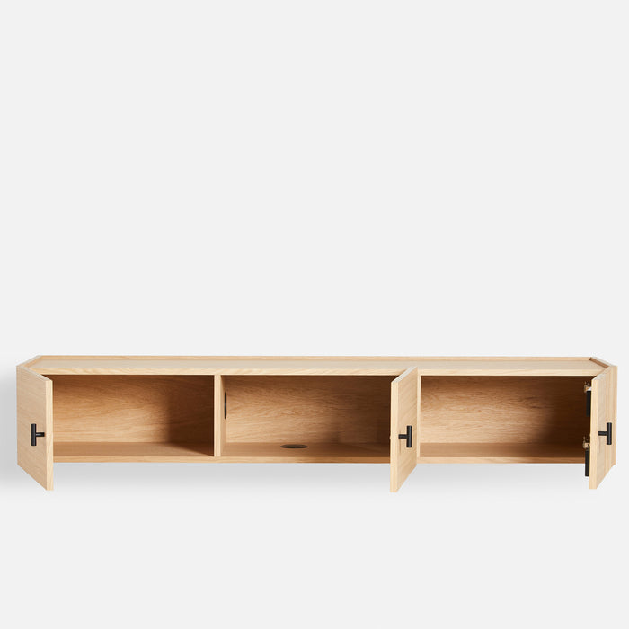 Array Wall-Mounted Sideboard (150 cm), White Pigmented Oak with Black Metal Wall Mount