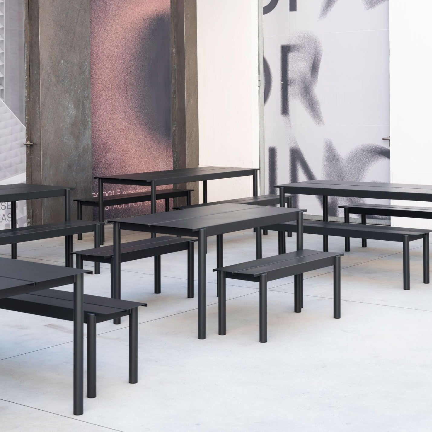 Linear Steel Bench, Black 110cm