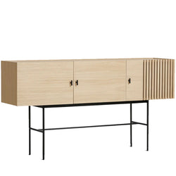 Array Sideboard (180 cm), White Pigmented Lacquered Oak With Black Painted Metal Legs