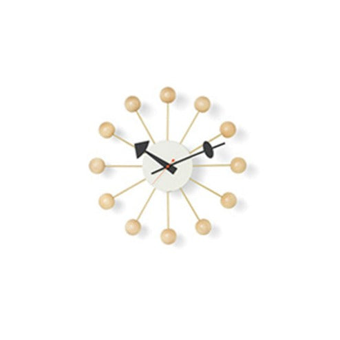 George Nelson Ball Clock, Natural With White Face